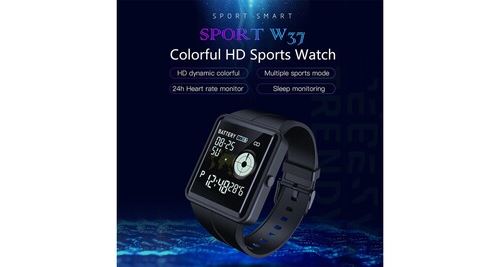 Hommes sports montre intelligente w37 hd écran couleur moniteur de fréquence cardiaque sommeil étanche noir