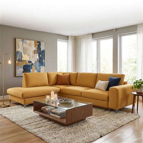 Canap&eacute; Tissu Angle Gauche Jaune Fiesole 3 Places - Jaune
