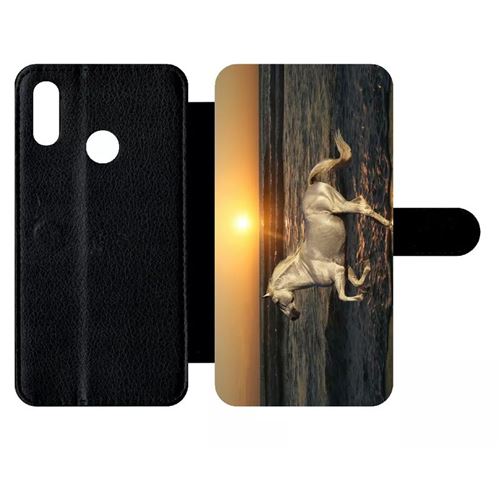 Etui My-Kase pour P smart 2019 - cheval blanc couché de soleil sur la plage - Simili-cuir Noir