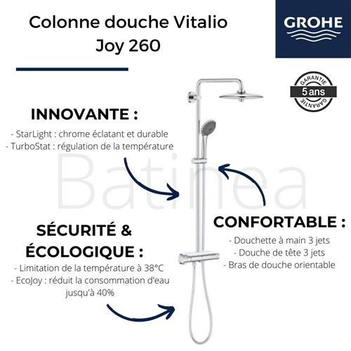 GROHE Colonne de douche thermostatique Vitalio Joy System 260 -  Installations salles de bain - Achat & prix