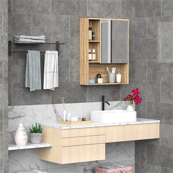 Armoire murale de rangement salle de bain avec porte miroir couleur bois de  chêne dim. 60L x 15l x H76 cm - Achat & prix