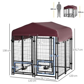 Chenil double 2x50 m² renfocé chenil XXL enclos chien parc chien cage chien  chenil GALVANISE