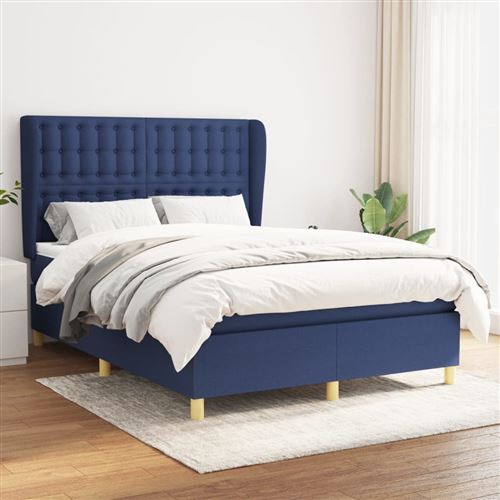 vidaXL Sommier à Lattes de Lit avec Matelas, Lit Rembourré, Lit Double, Lit Adulte de Chambre à Coucher Intérieur, Moderne, Bleu 140x190 cm Tissu