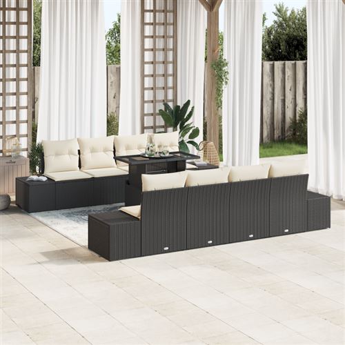 Vidaxl Noir Ensemble De Canapé De Jardin 9 Pcs Et Crème Polyrotin - Image 3