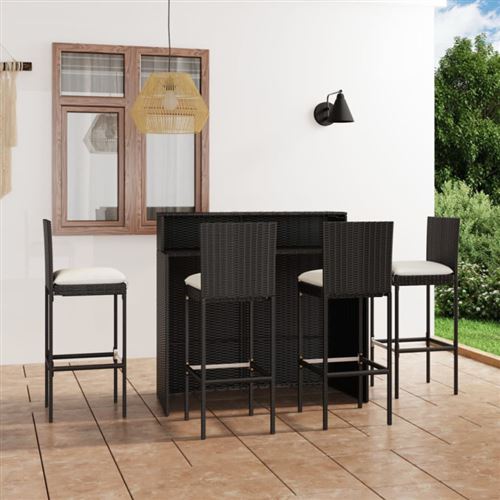 Non Communiqué Noir Ensemble De Bar De Jardin Avec Coussins 5 Pcs