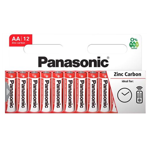 PANASONIC Pack de 12 Piles RED Zinc Carbon AA / LR6 1,5V