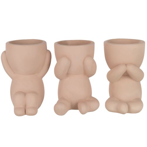 JOLIPA Set de 3 Cache-pots Marcel en résine beige - Hauteur 19 cm - Largeur 13 cm - Longueur 16 cm