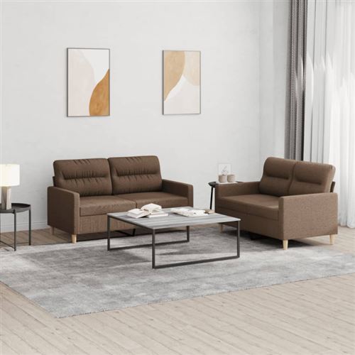 Vidaxl Marron Ensemble De Canapés 2 Pcs Avec Coussins Tissu - Image 2