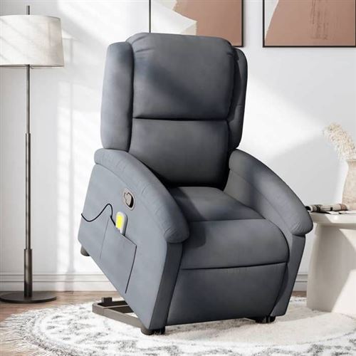 VIDAXL - Fauteuil de massage - Fauteuil de relaxation - Velours - Gris - Image 2