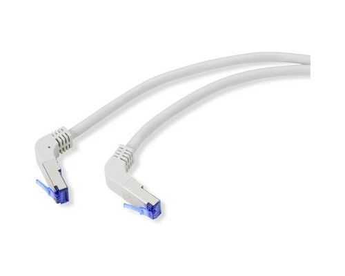 Renkforce RJ45 RJ45 Câble de raccordement CAT 6a S/FTP 15.00 m gris (RAL 7035) coudé à 90 ° vers le bas