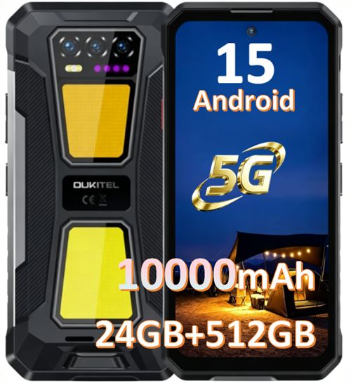 Smartphone Incassable 5G WP58 Pro 6.7'' 24GB 512GB Android 15 10000mah 64mp Nfc Noir