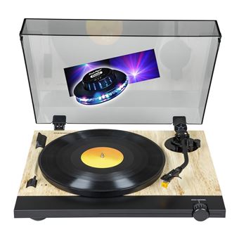 Tourne Disque Platine vinyle Thomson TT702 Sortie RCA - (33/45 Tours) - Finition Bois, Noir, jeu de Lumière OVNI couleurs LED - 1