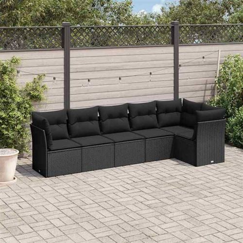 Non Communiqué Noir Salon De Jardin Modulable - Lot De 6 Pièces - 6 Personnes - Résine Tressée