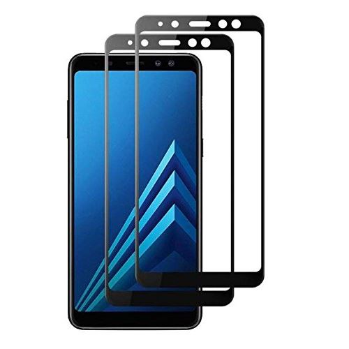 Samsung A8 2018 Lot de 2 Films Protection écran en Verre trempé résistant Couvre la totalité de l'écran (Noir)