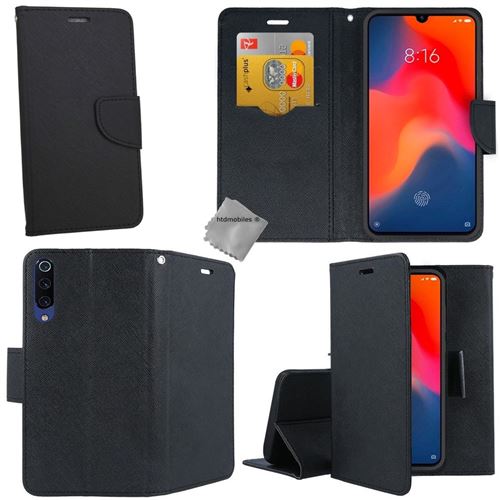 Housse etui coque pochette portefeuille pour Xiaomi Mi 9 + film ecran - NOIR / NOIR - htdmobiles