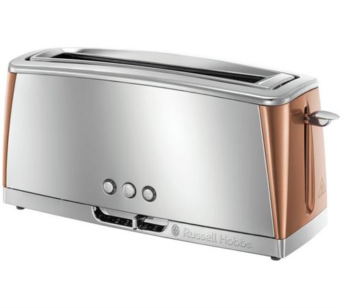 Grille-pain gris inox & cuivré rosé - technologie fast toast, 55% plus rapide, 1 longue fente, réch. Viennoiserie