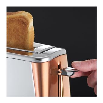 Russell Hobbs Grille-pain 2 Tranches - Fente Longue Pour Baguette - 6 Niveaux De Brunissage - Design Luna Rouge Inox - 1420W