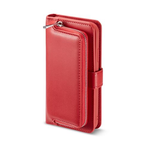 Etui en PU amovible 2-en-1 avec fermeture à glissière rouge pour votre Apple iPhone XR