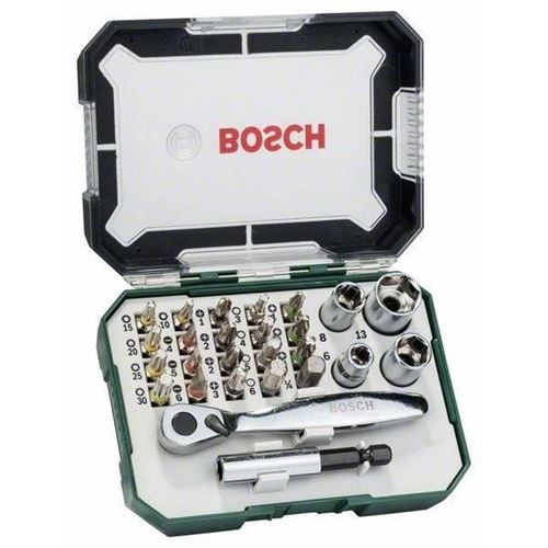 Coffret Clé à Cliquet Bosch 27 Pièces - Embouts Vissage Colorés Et Doubles | Pour Travaux De Montage | Boîte De Rangement Pratique