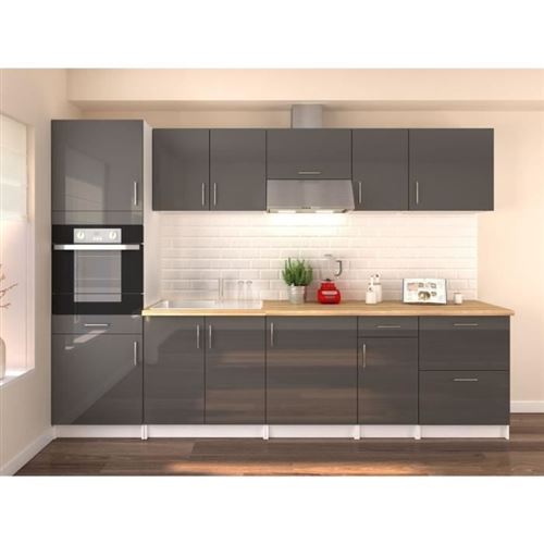 OBI Cuisine complete L 300 cm avec colonne - Gris laqué brillant