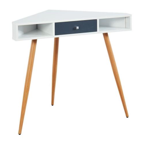 BABETTE Bureau d'angle scandinave blanc + pieds en métal aspect bois - L 106 cm