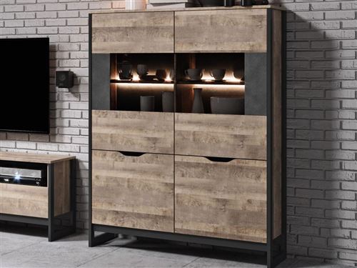 BOBOCHIC Vitrine 109 cm ARDENSIA Chêne vieilli et Graphite