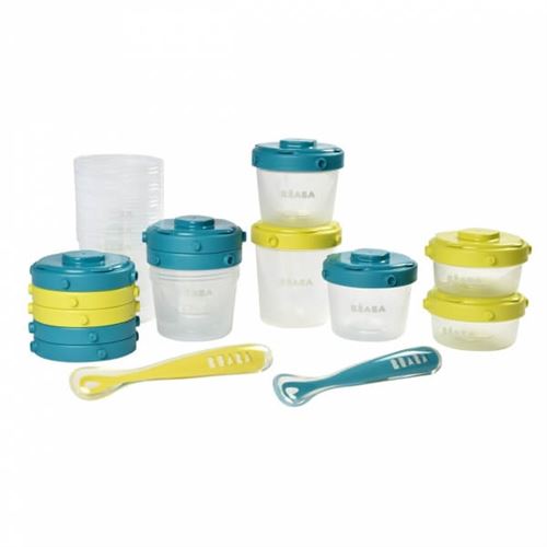 Coffret 1er repas portions et cuillères néon / bleu - beaba
