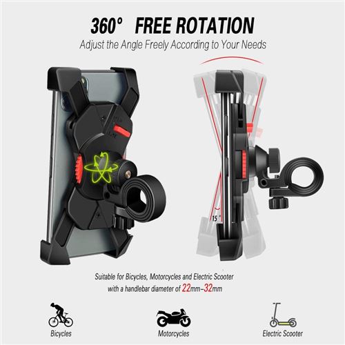 Grefay Support de Vélo Moto Téléphone Guidon de Vélo Moto Berceau Collier  avec Rotation 360 pour 3,5 à 6,5 Pouces GPS pour Smartphones Autres  Appareils (Black-1) - Support pour téléphone mobile - Achat & prix