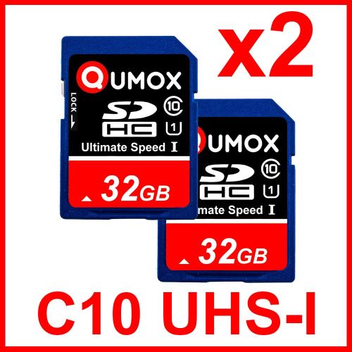 Carte Mémoire SD Qumox 32Go SDHC Classe 10 UHS-I 80MB/s pour appreil photo paquet de deux