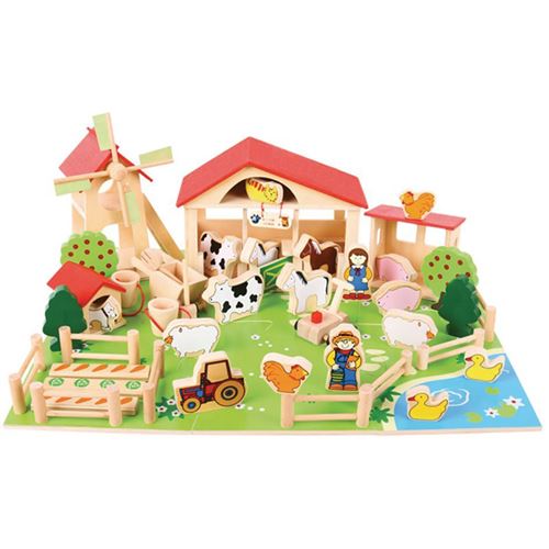 Mini ferme en bois avec animaux en bois