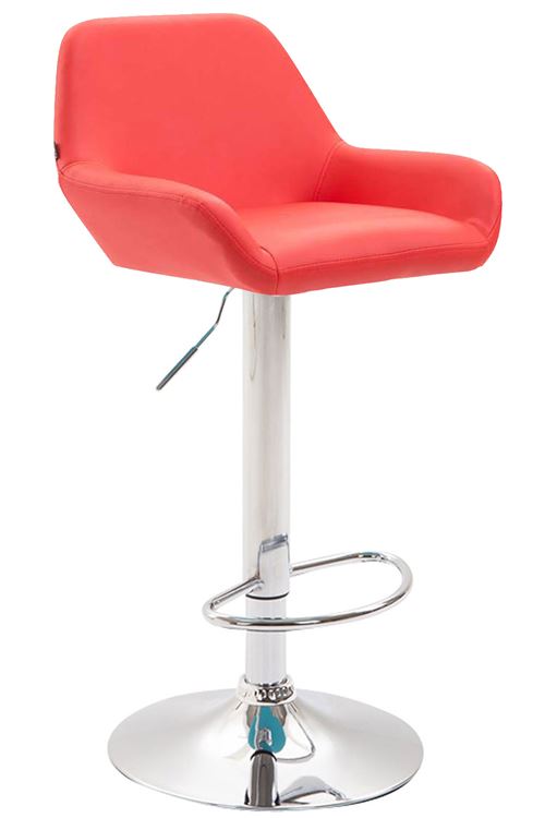 Tabouret de Bar Braga en Similicuir - Hauteur réglable Pivotant- Piètement en Métal Chrome - Couleur d'assise Rouge