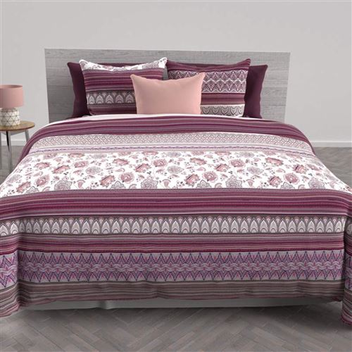 Parure housse de couette en coton 57 fils/cm2 240X220 cm JAIPUR blanc, par Soleil d'Ocre