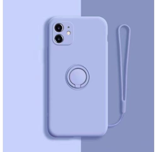 Coque pour Apple Iphone XS/X Silicone Rigide Avec anneau et lanière lavande