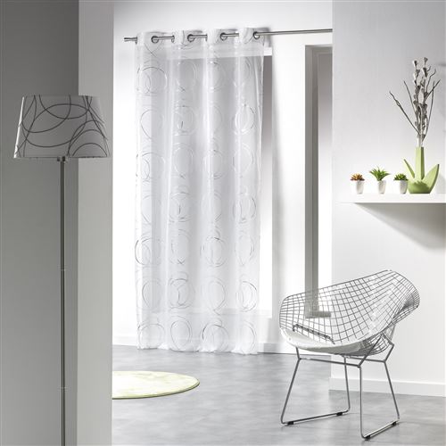 Panneau a oeillets 140 x 240 cm voile imprime argent bully Blanc Douceur d'Intérieur