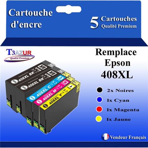 T3AZUR - 5x Cartouches compatibles avec Epson WorkForce Pro WF-C4810DTWF, 408, 408L, 408XL
