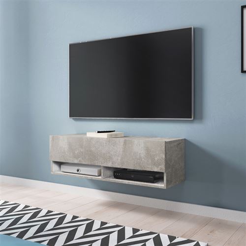 Meuble TV / Meuble de salon - WANDER - 100 cm - sans LED - béton - 2 niches ouvertes - forme minimaliste