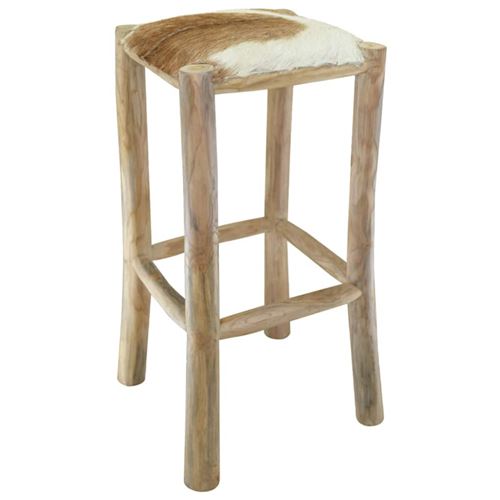 vidaXL Tabouret de bar Cuir véritable et bois de teck solide