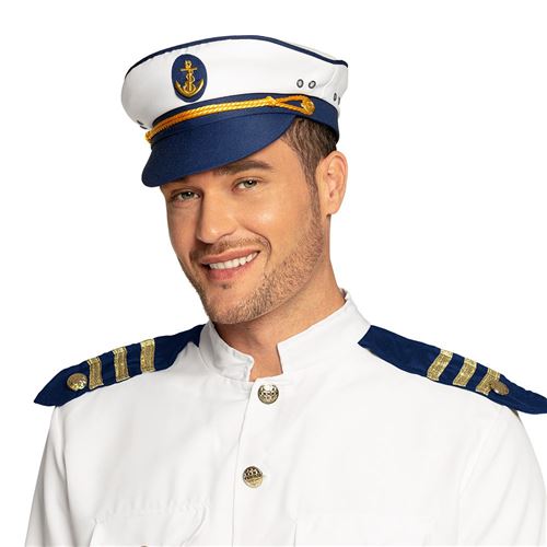 casquette de capitaine blanc bleu marin adulte - 81025