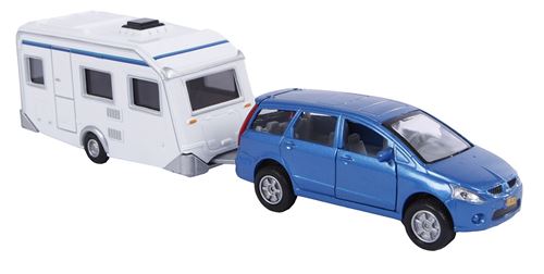 2-Play voiture avec caravane en retrait 29 cm bleu