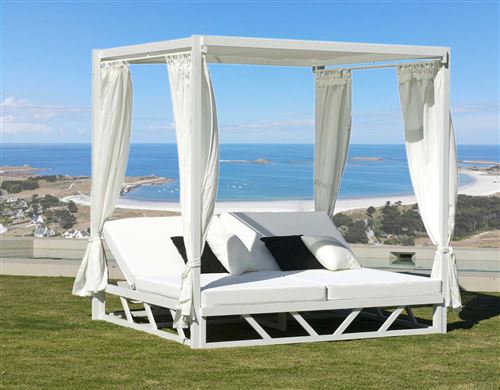 Hevea Bain De Soleil Double En Aluminium Avec Rideaux Abalia Mobilier De Jardin Achat Prix Fnac
