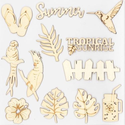 12 formes en bois décoratives - Paradis tropical