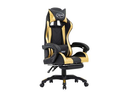 Fauteuil de jeux vid&eacute;o avec repose-pied Dor&eacute; et noir Similicuir