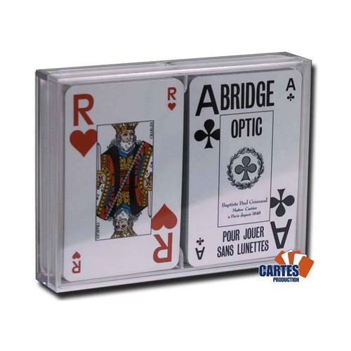 Coffret Grimaud Bridge OPTIC – 2 jeux de cartes cartonnées plastifiées – 2 index jumbo et 2 index standards – format bridge