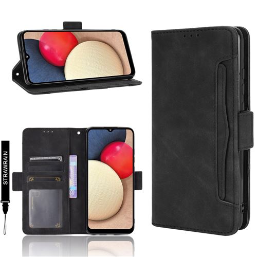 Etui à rabat Magnétique cuir PU Pour Samsung Galaxy A02S 5 Emplacement Cartes - Noir