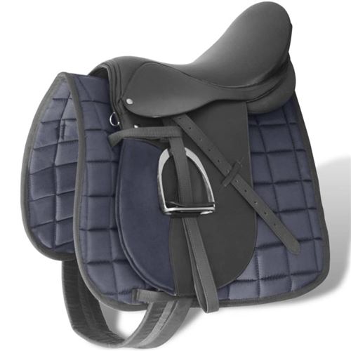 Set de selle &eacute;quitation 17,5 en cuir v&eacute;ritable 18 cm 5 en 1 noir