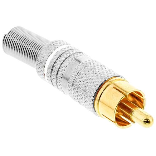 Fiche mâle InLine® RCA en métal à souder, argent, anneau blanc, pour câble de 6mm