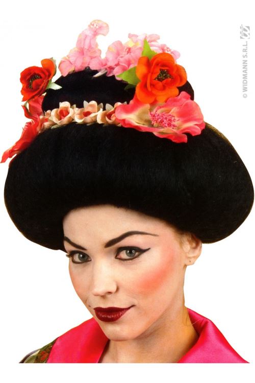 Perruque geisha avec fleurs