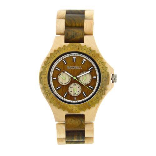 Montre Homme Quartz en bois érable blanc+vert 116B