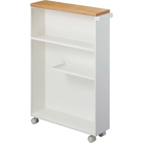 Yamazaki - Etagère de toilette sur roulettes métal et bois Slim blanc