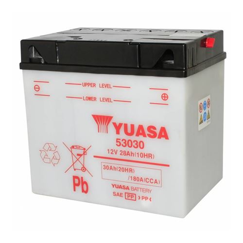 Batterie 12v 30ah 53030 yuasa din avec entretien (lg186xl130xh171)